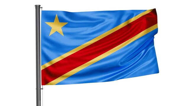 Democratic Republic of the Congo flag waving in the wind cycle looped video with alpha mask