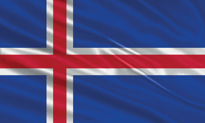 Iceland flag design. Waving Iceland flag made of satin or silk fabric. Vector Illustration.