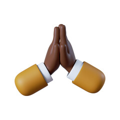3d illustration. Hands icon. African cartoon character hands prayer or applause gesture. Hope or thankfulness concept. Clip art isolated on white background
