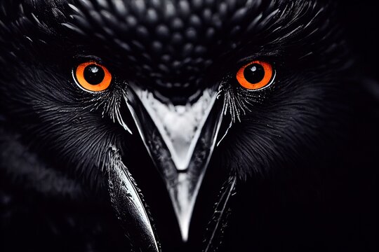 Raven Corvus corax, eyes of crow Generative AI