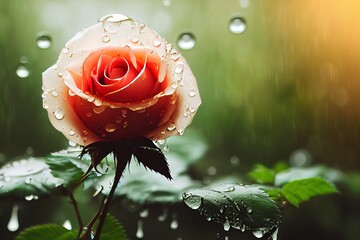 rain drop on red rose Generative AI