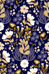 Hand Drawn Floral Vector Seamless Pattern 