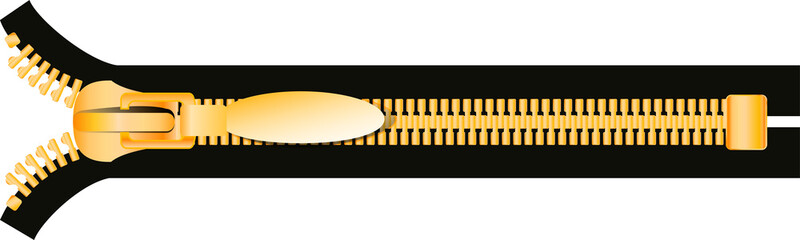 Zipper. Steel zipper in closed and open positions. Accessory for clothes.