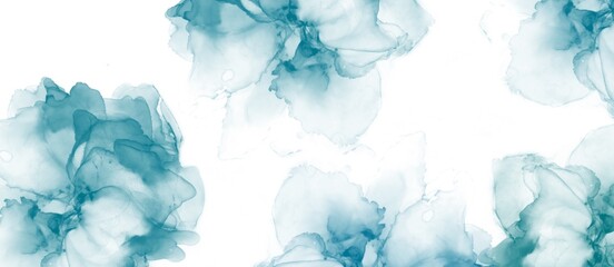 abstract blue background with alcoholic ink flowers and copy space for text