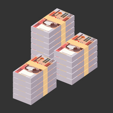 Mozambique Metical Vector Illustration. Mozambican money set bundle banknotes.  Paper money 100 MZN. Flat style. Isolated on white background. Simple minimal design.