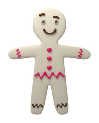 Cartoon white chocolate gingerbread man smiling, 3d illustration