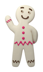 Cartoon white chocolate gingerbread man smiling, 3d illustration