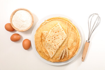 crepe with ingredient on white background-topview