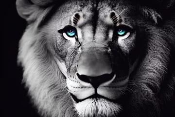 König der Löwen isoliert auf schwarz, Portrait Wildtiere © Oleg