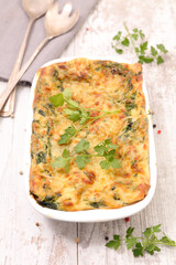 vegetarian gratin with vegetable,  cream and cheese