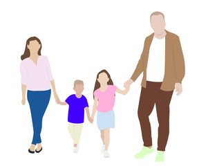 Vector illustration of family walking hand in hand