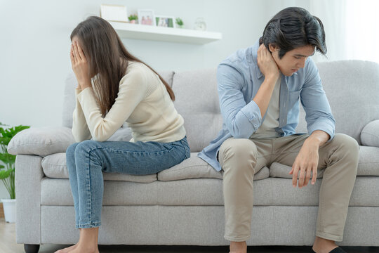 Divorce. Asian Couples Are Desperate And Disappointed After Marriage. Husband And Wife Are Sad, Upset And Frustrated After Quarrels. Distrust, Love Problems, Betrayals. Family Problem, Teenage Love