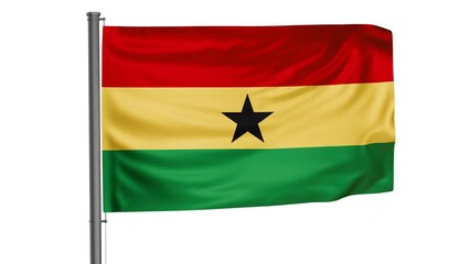 Ghana flag waving in the wind cycle looped video with alpha mask - Powered by Adobe