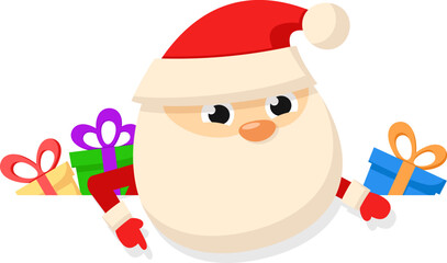 Santa claus points to a place for text on a white background. Christmas character