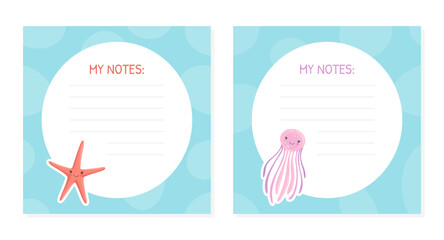 Note Page with Cute Sea Animal and Underwater Mammal Floating in the Ocean Vector Template