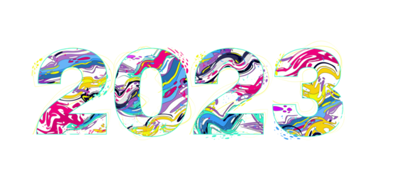 2023 New Year. Dynamic liquid cartoon paint art lettering.