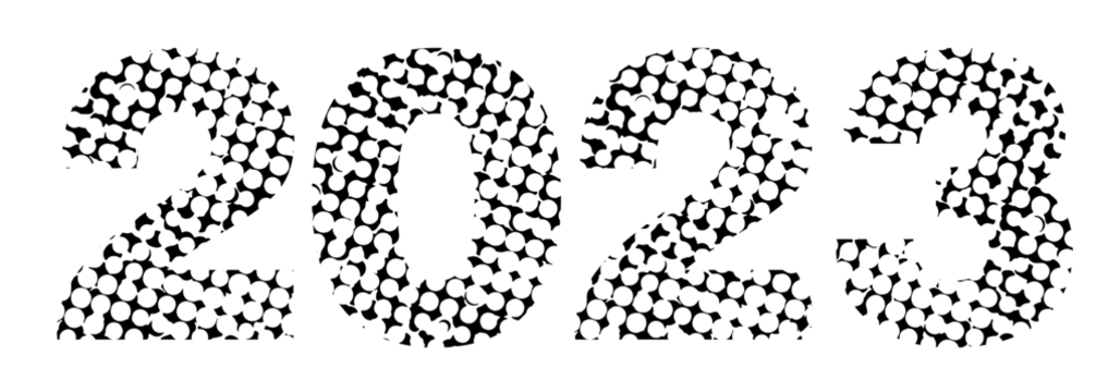 2023 New Year. Black Halftone dotted grunge decorative numbers.