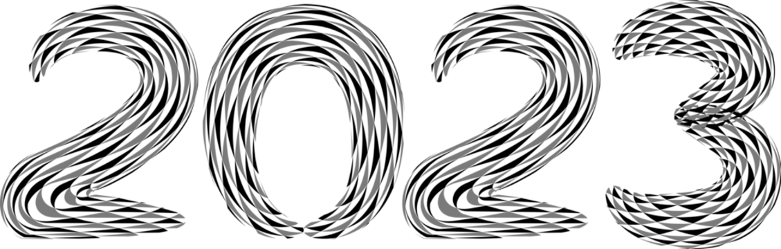 2023 New Year. Decorative brush numbers. Art lettering.