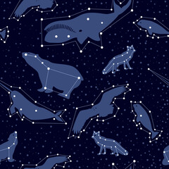 Arctic Sky Animal Constellations Seamless pattern.