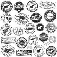 Ljubljana, Slovenia Set of Stamp. Vector Art Postal Passport Travel Design. Travel and Business Seals.