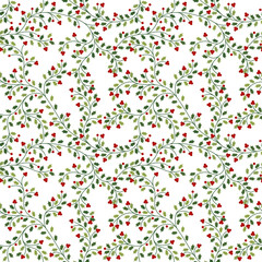 Christmas holly berry vector seamless pattern, sprig with leaves, holiday print.