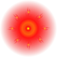 Pain red circle or localization mark, aching place sign, abstract symbol of pain, sore spot or hurt body part marker,