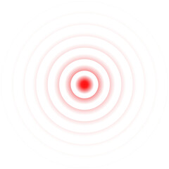 Pain red circle or localization mark, aching place sign, abstract symbol of pain, sore spot or hurt body part marker,