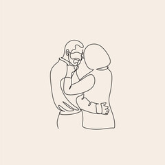 Continuous one line drawing of romantic couple. Old grandfather and grandmother. Parents people with love. Minimalism vector illustration hand drawn.