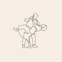 Continuous one line drawing of romantic couple. Old grandfather and grandmother. Parents people with love. Minimalism vector illustration hand drawn.