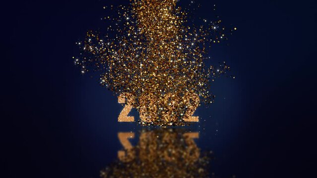 2023 new year numbers in gold particles. Change of date under the golden swirl