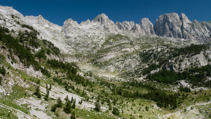 mountain view of the peaks of the Balkan. high mountains, blue skys
