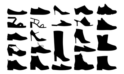 Shoes bundle silhouette templates, footwear set