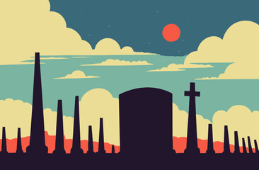 Fototapeta premium Scary graveyard view- good idea for Halloween ads