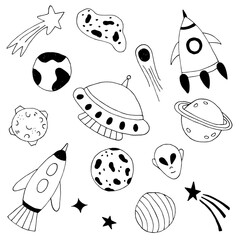 space set hand drawn black outline vector
