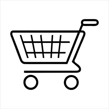 Pictogram cart. Sale icon. Retail, commerce business design. Buy button for market website. E-commerce symbol. Simple trolley symbol. Black vector logo outline on white isolated background.