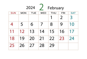 2024年カレンダー2月
