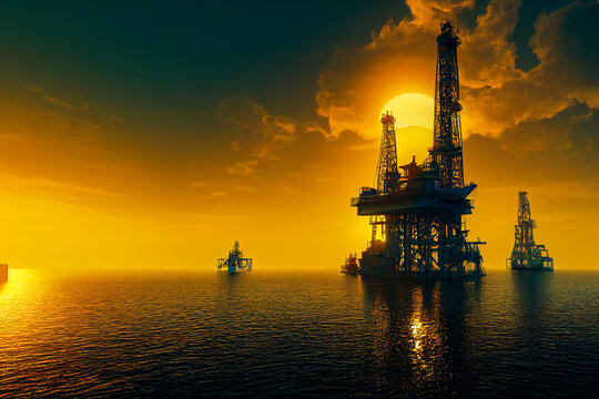 Silhouette of Offshore Oil Drilling Rig