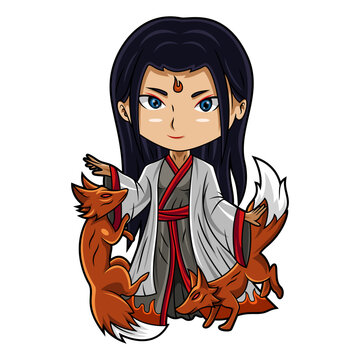 Inari God Chibi Mascot Logo