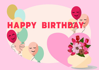 Love and Valentine's Day background with a heart shaped, balloon and a roses flower in basket