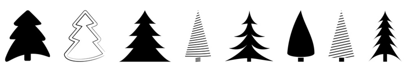 Christmas tree black silhouettes. Design for winter holidays. Vector illustration