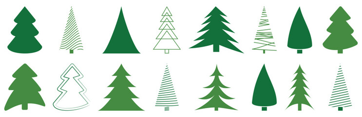 Obraz premium Christmas Tree Green Icons. X-mas Symbols. Vector illustration