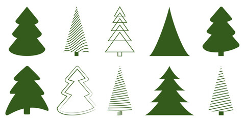 Obraz premium Set of green Christmas trees. Design for web and mobile app. Vector illustration