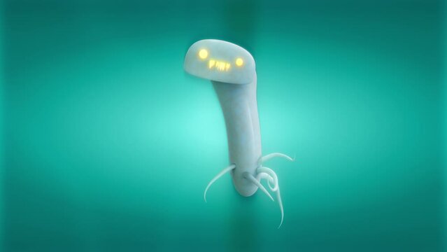 Creepy 3D monster steering. An abstract imaginary monster that can be a germ, virus, or parasite watching.