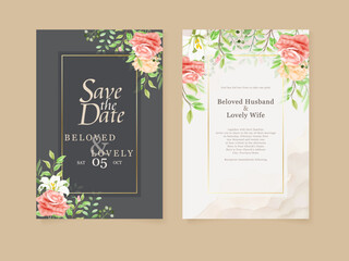Beautifull Floral Wedding Invitation Card. Floral Watercolor Design Template Set.