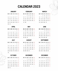 Calendar 2023 week start Sunday corporate design planner template.