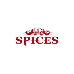 Spices banner, decorated with pappers, herbs and anise star.