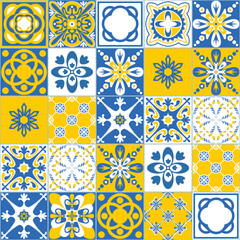 Mexican Ceramic Tile, Blue Yellow Contrast Color, Azulejo Mosaic Tile for Wall Decoration