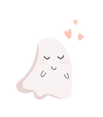 Cute loving ghost. Illustration White cartoon ghost for children's book, postcard, poster, print on clothing, packaging.