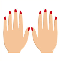 Woman's hands with manicure with square nails, illustration