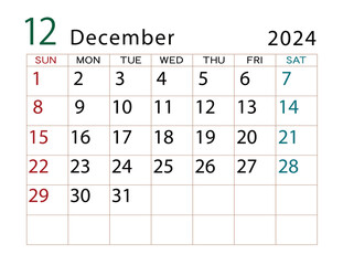 2024年カレンダー　12月